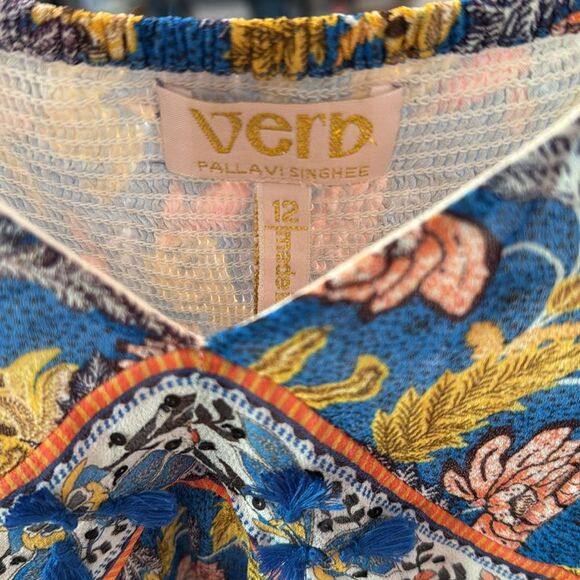 Anthropologie Verb by Pallavi Singhee Blue Floral Boho Tiered Midi Dress Size 12 - Picture 9 of 9